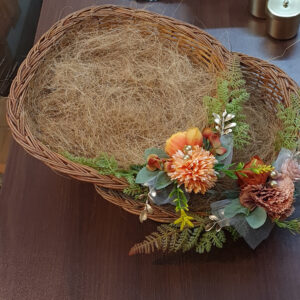 Ornage flower decorated handwoven basket set of 2