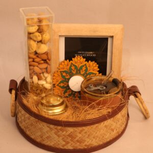 Brown Round Gift Tray for Diwali Celebrations