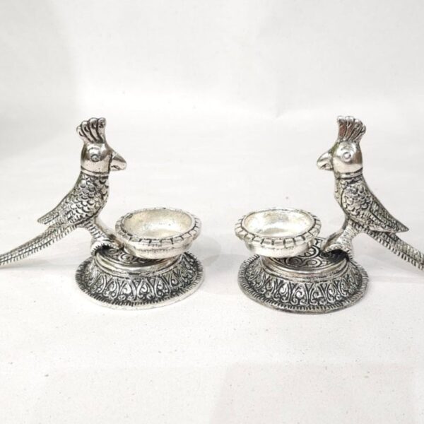 Parrot themed Twin Brass Diya for Festive Decor