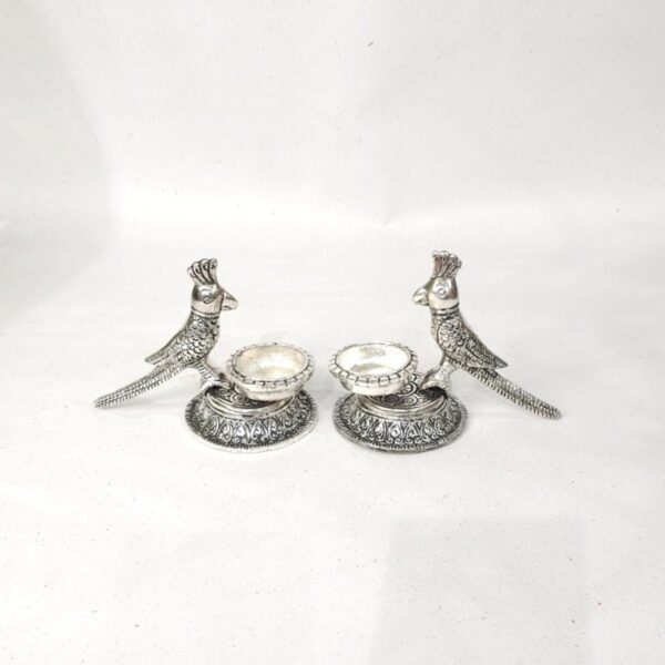 Parrot themed Twin Brass Diya for Festive Decor