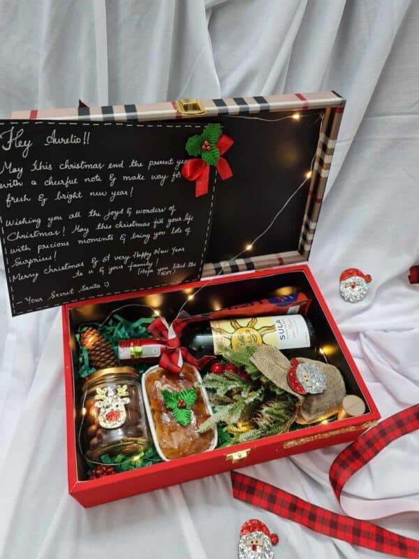 Luxury Christmas Gift Box with Wine & Candle - gifts for December