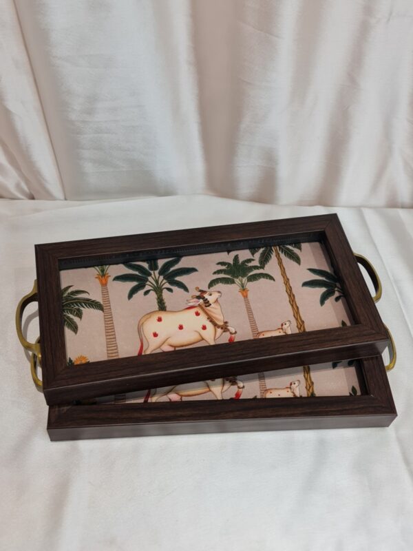 Handcrafted wooden tray For Serving - Set of 2 |Tray Set For Decoration