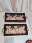 Handcrafted wooden tray For Serving - Set of 2 |Tray Set For Decoration