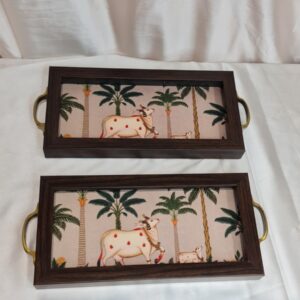 Handcrafted wooden tray For Serving - Set of 2 |Tray Set For Decoration