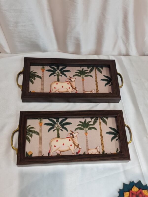 Handcrafted wooden tray For Serving - Set of 2 |Tray Set For Decoration