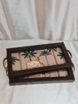 Handcrafted wooden tray For Serving - Set of 2 |Tray Set For Decoration