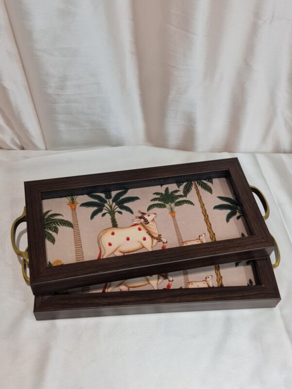 Handcrafted wooden tray For Serving - Set of 2 |Tray Set For Decoration