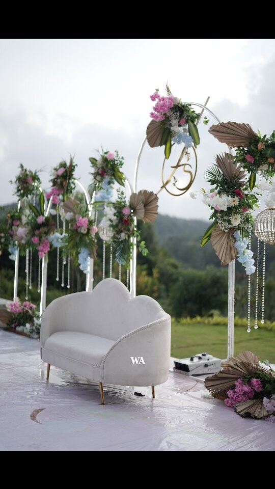 Attended a cousin's engagement at the dreamiest location ever in Sakaleshpur. We crafted all the gift platters ourselves and were thrilled to see them showcased live at the event. The pastel color palette was stunning, and the slight drizzle added to the heavenly ambiance. It was a perfect blend of colors, especially in the platters and ring bearer we made.sakaleshpur 
ringplatter💍 displaytrays platters wraparts